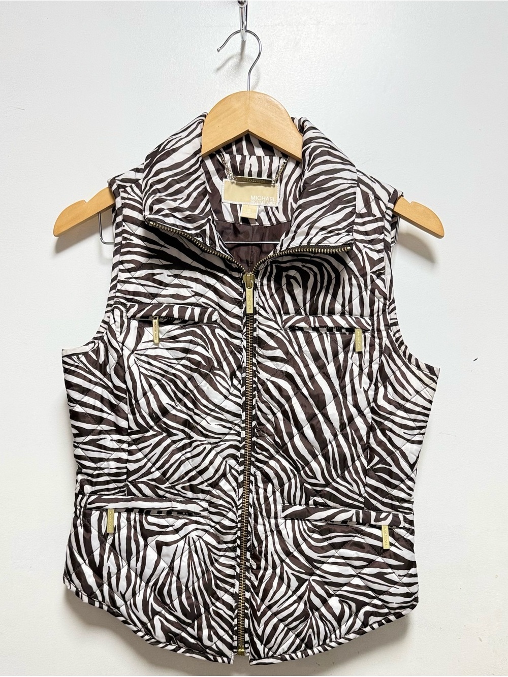 Michael Kors Brown and White Zebra Quilted Vest